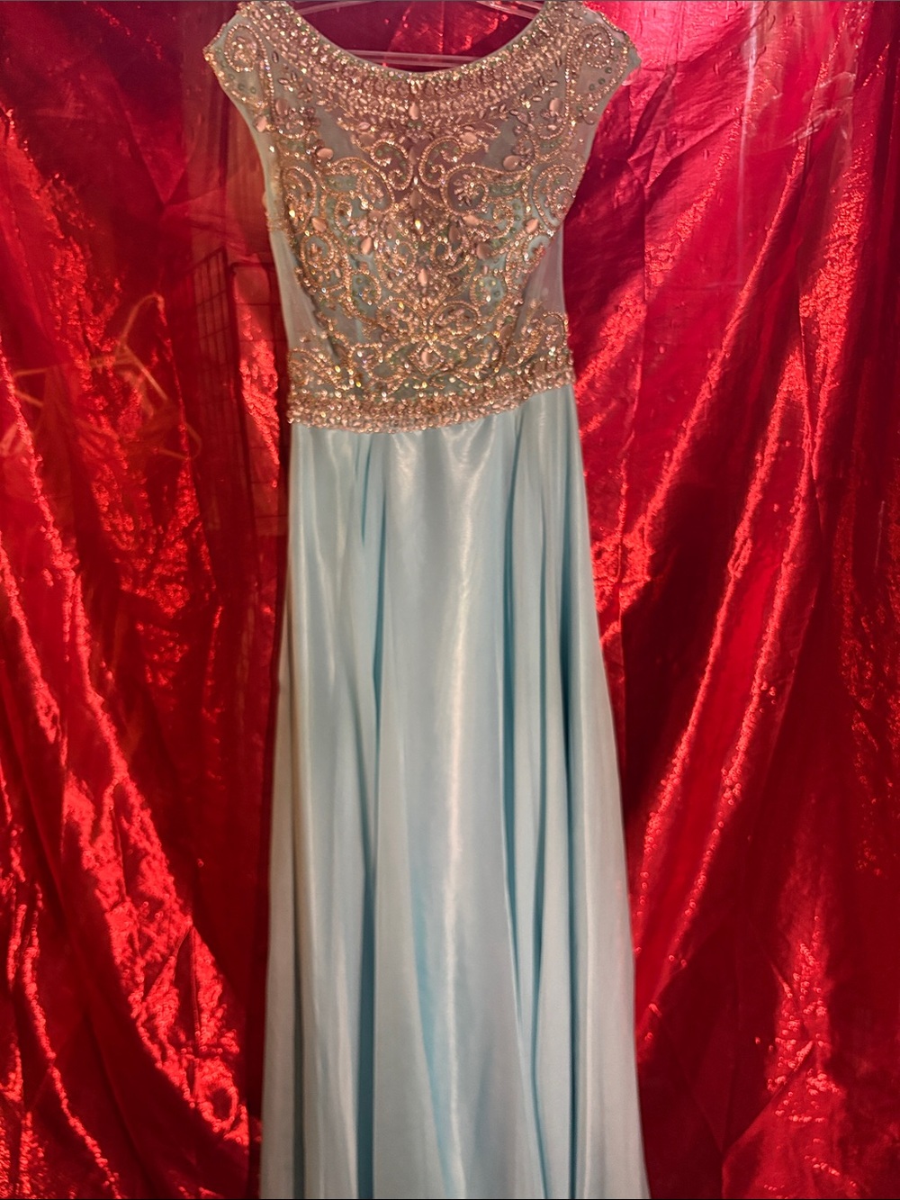 Jovani Light Blue Beaded Prom Gown